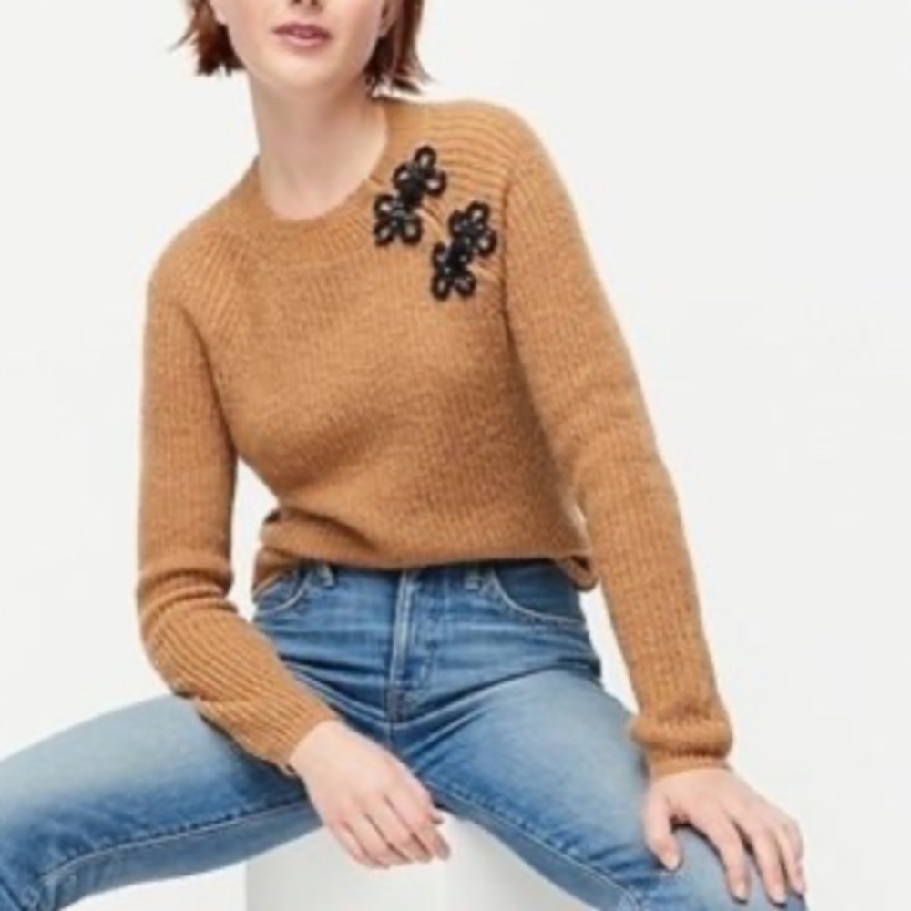 J.Crew wool alpaca blend ribbed knit beaded button shoulder sweater size small